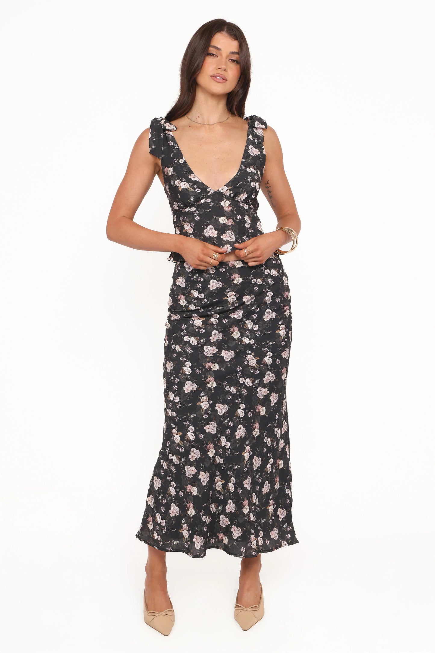 Kedra Tie Shoulder Top Dark Floral