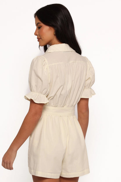 Riley Waist Tie Romper Cream