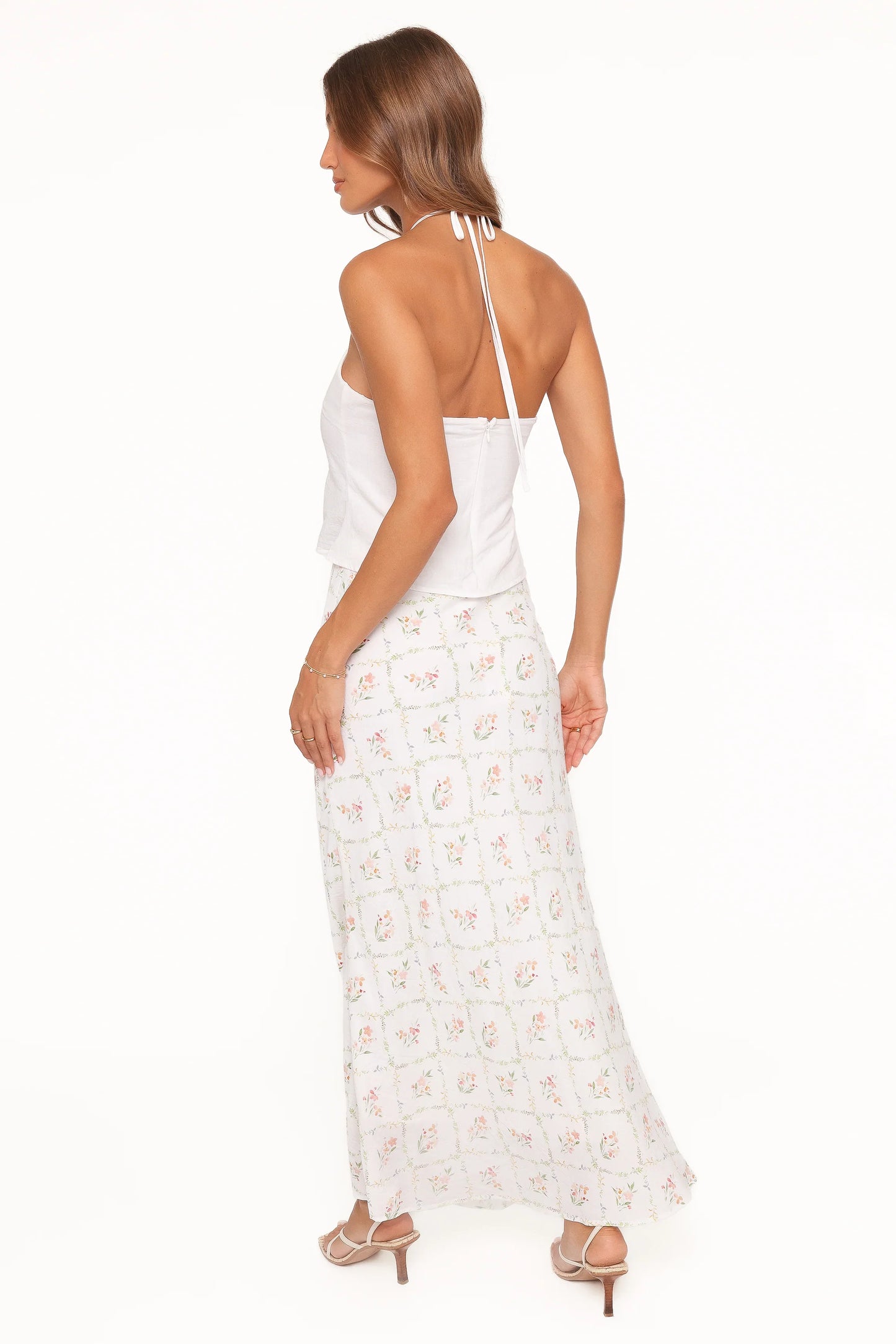 Steele Bias Maxi Skirt White Vintage Floral