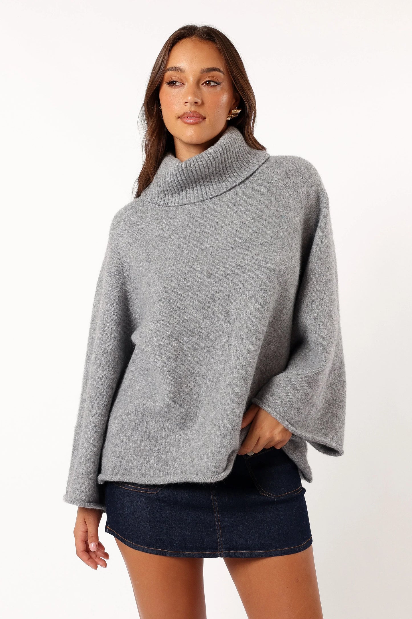 Bindy Cowlneck Knit Sweater Grey Marle