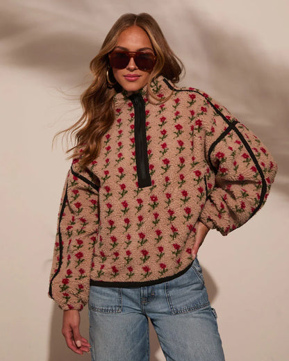Pauleen Sherpa Floral Quarter Zip Sweatshirt