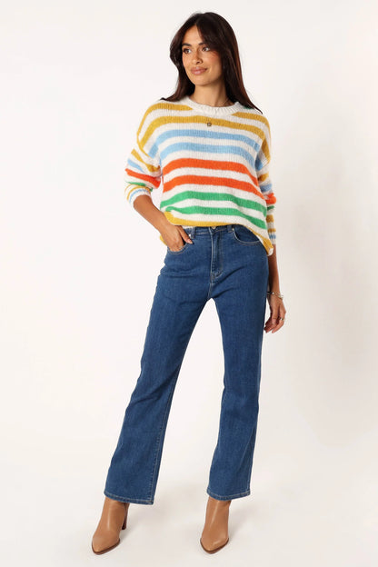 Sasha Multi Stripe Crewneck Knit Sweater Multi