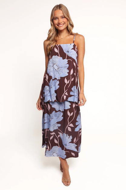 Angie Midi Skirt Blue Poppies