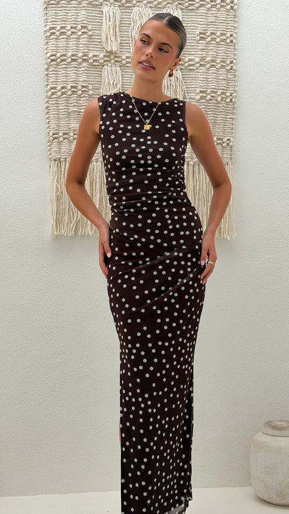 Janika Maxi Skirt Chocolate White Polka Dot