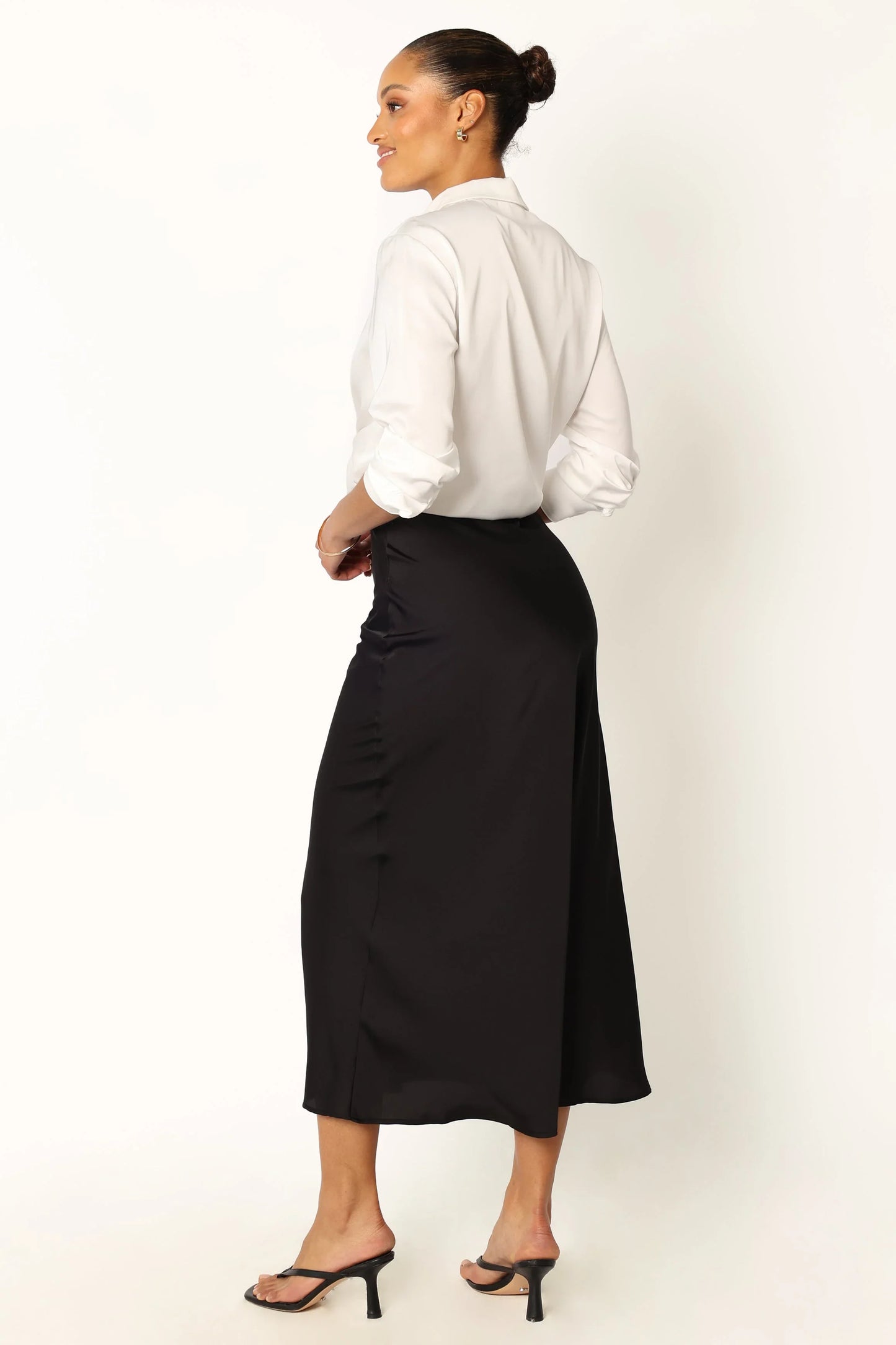 Nellie Satin Midi Skirt Black