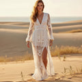 White Long Sleeve Lace Maxi Dress