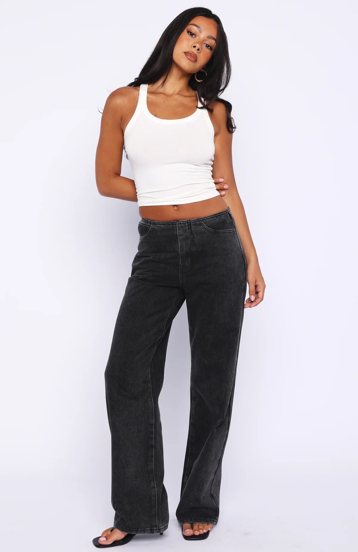 Jasmine Mid Rise Straight Leg Jeans Black Acid