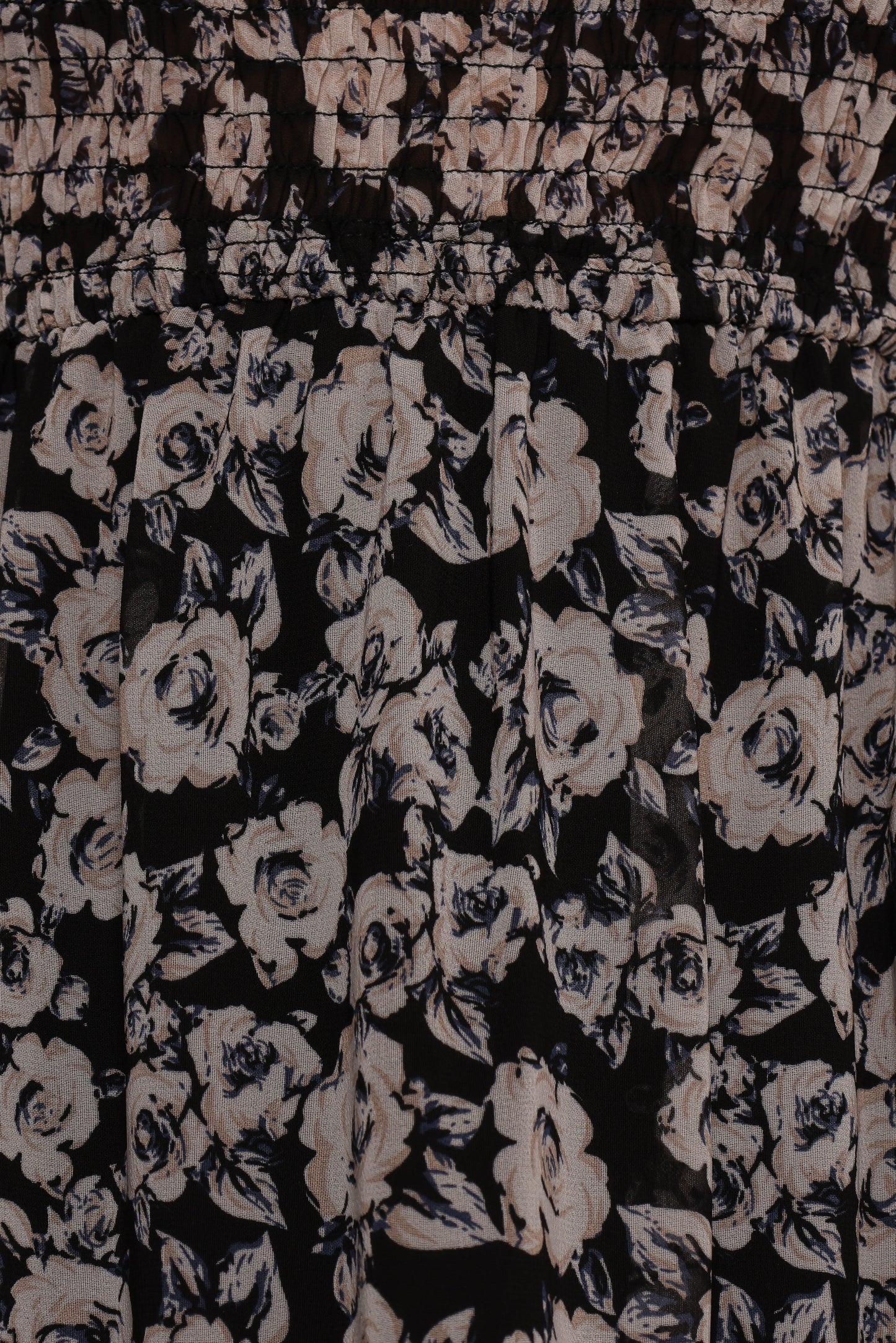 Edwina Shirred Frill Long Sleeve Midi Dress Black Floral