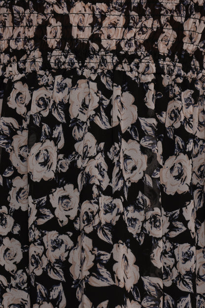 Edwina Shirred Frill Long Sleeve Midi Dress Black Floral