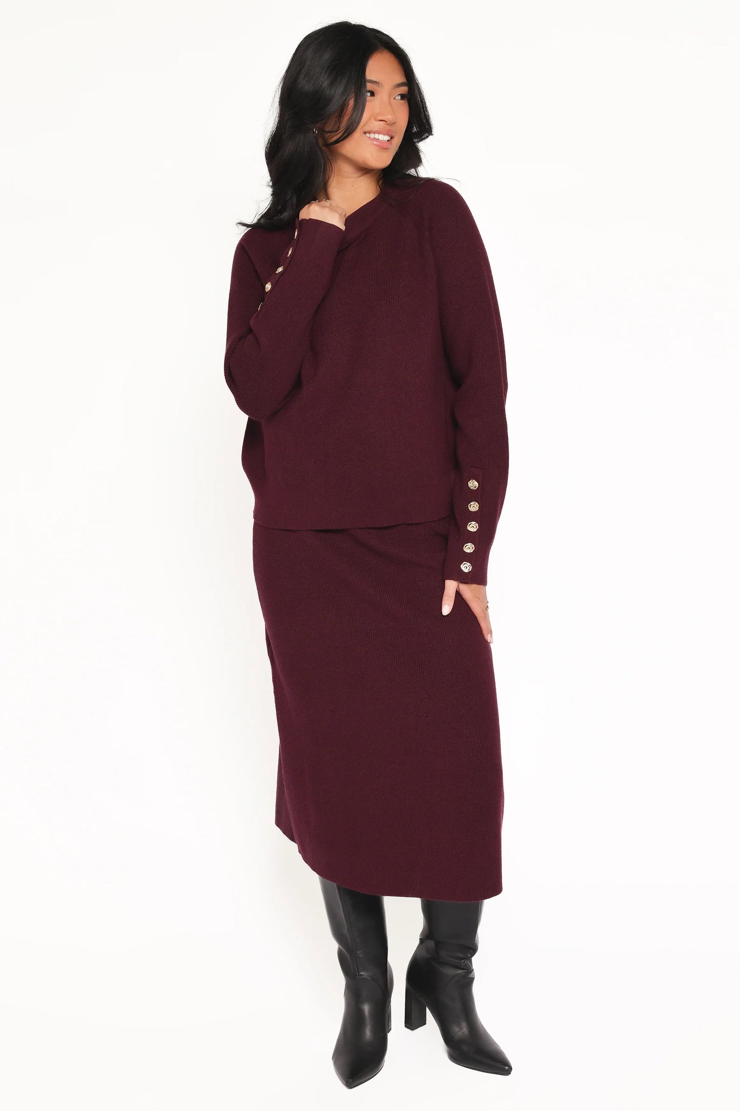 Bridget Maxi Skirt Sweater Set Maroon