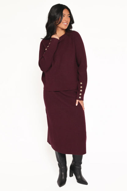 Bridget Maxi Skirt Sweater Set Maroon