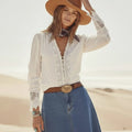 Boho White Lace Floral Embroidered Blouse