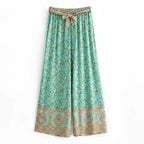 Seafoam Floral Boho Wide Leg Pants