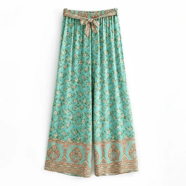Seafoam Floral Boho Wide Leg Pants