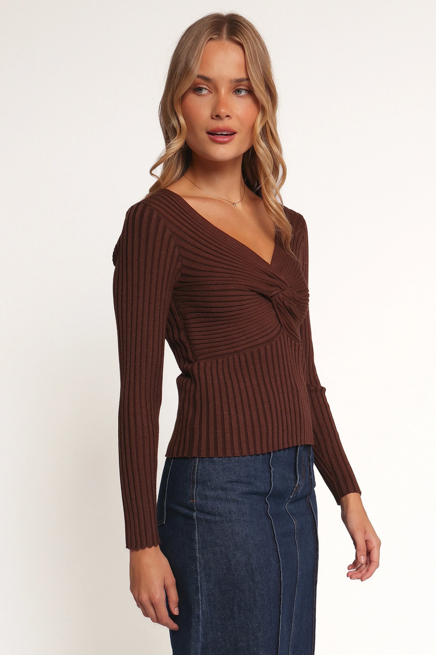 Demi Twist Detail Knit Top Brown