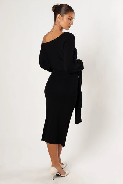 Prancer Off Shoulder Midi Dress Black