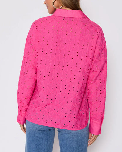 Garden Stroll Eyelet Floral Button Down Top