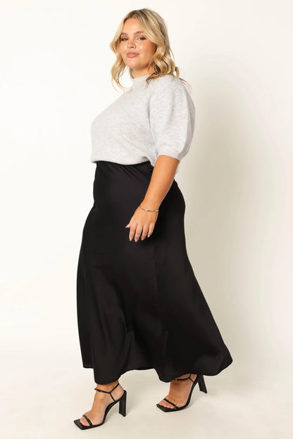 Nellie Satin Midi Skirt Black