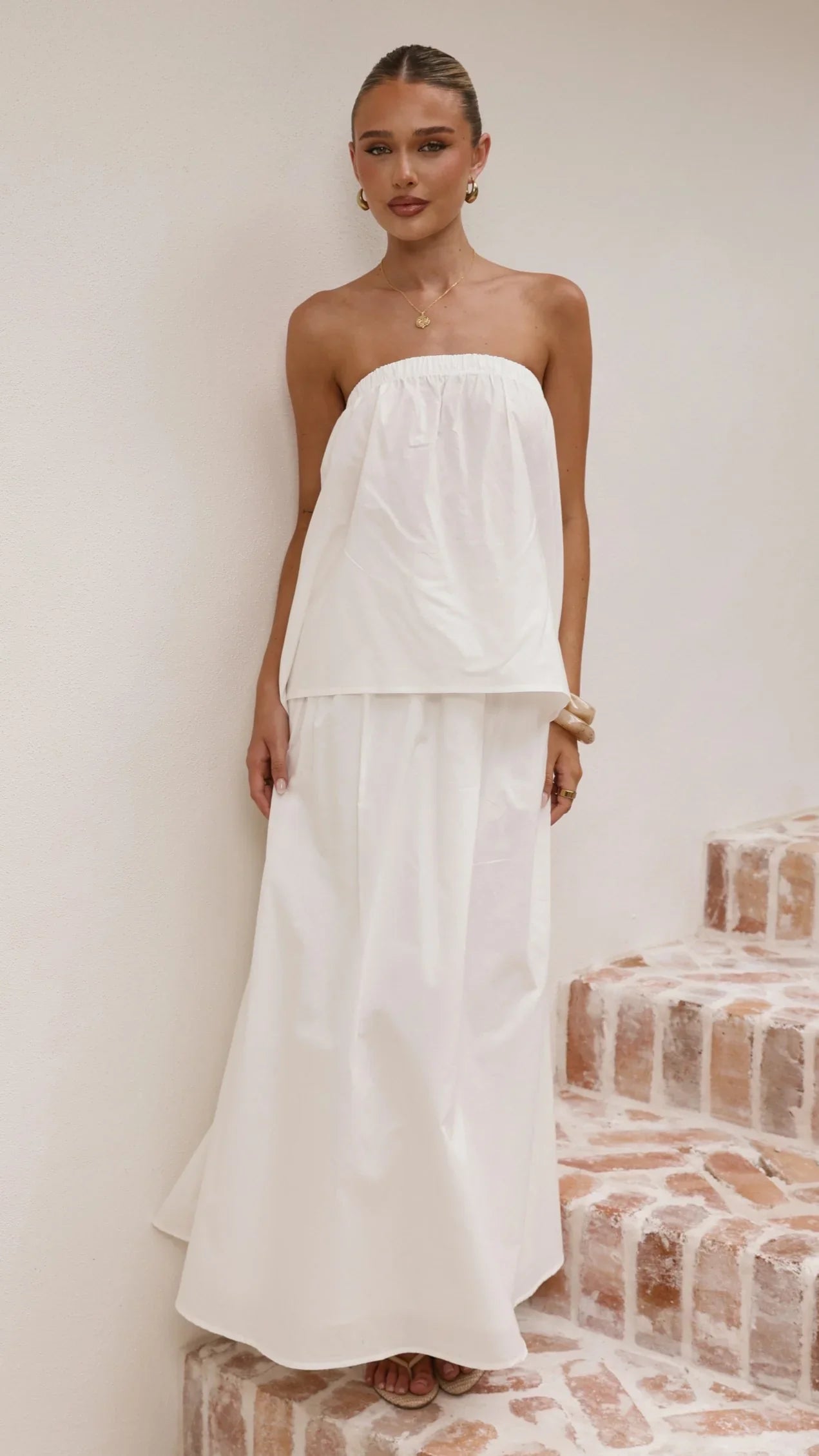 Makala Strapless Top and Maxi Skirt Set White
