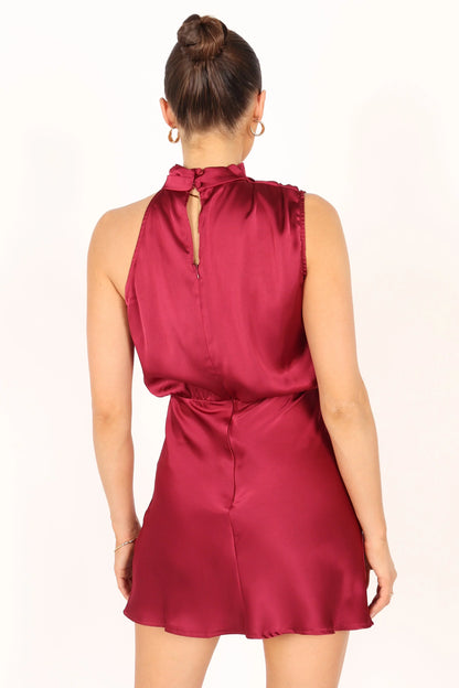Anabelle Halter Neck Mini Dress Berry