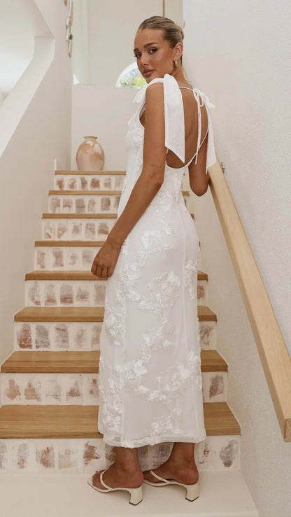 Usha Tie Strap Maxi Dress White