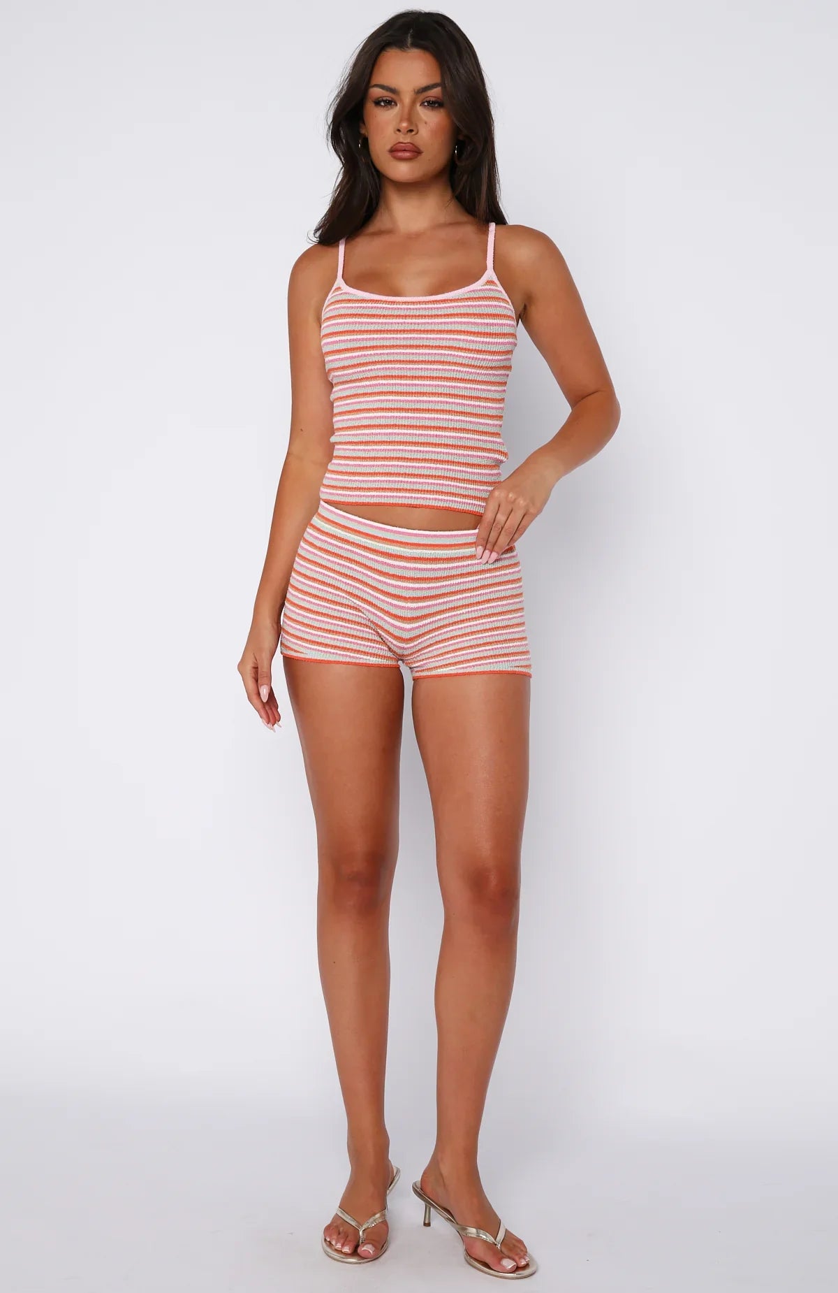 Volume Maxed Knit Booty Shorts Cotton Candy Stripe