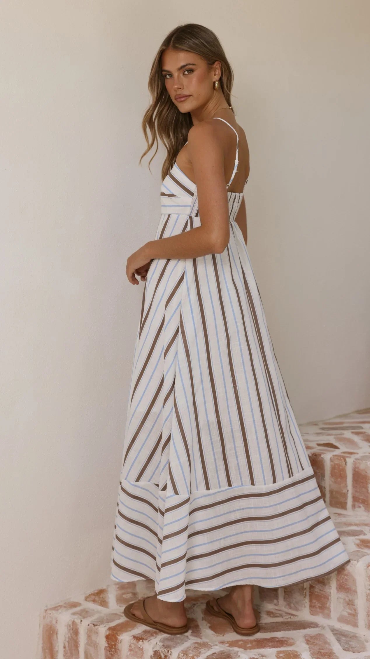 Marcel Maxi Dress Choc Blue Stripe