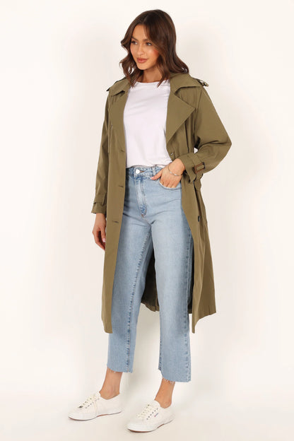 Trina Button Front Trench Coat Olive