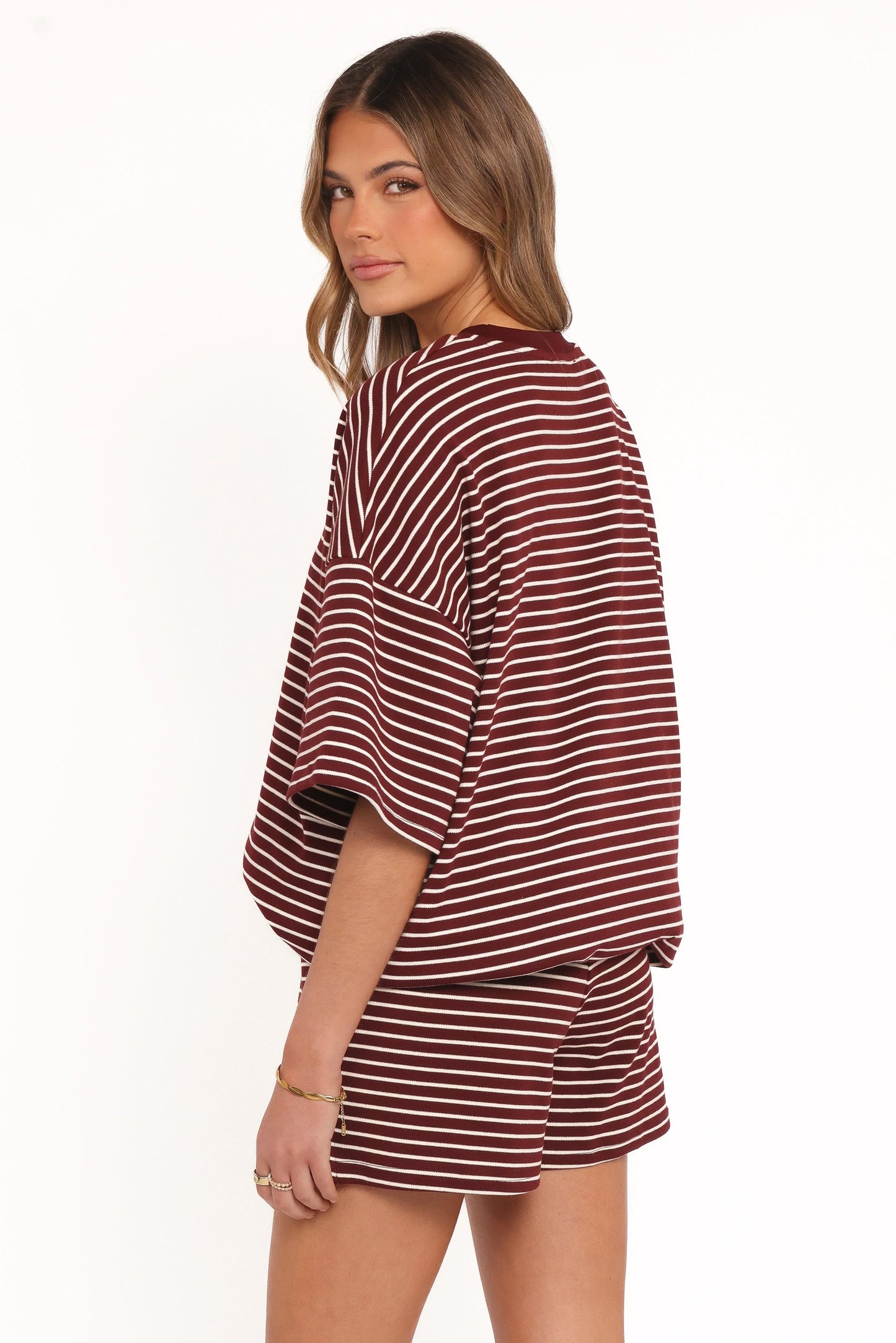 Hellen Stripe Short Set Burgundy Cream Stripe