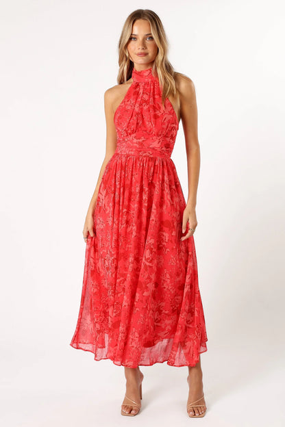 Primrose Halterneck Maxi Dress Red Floral