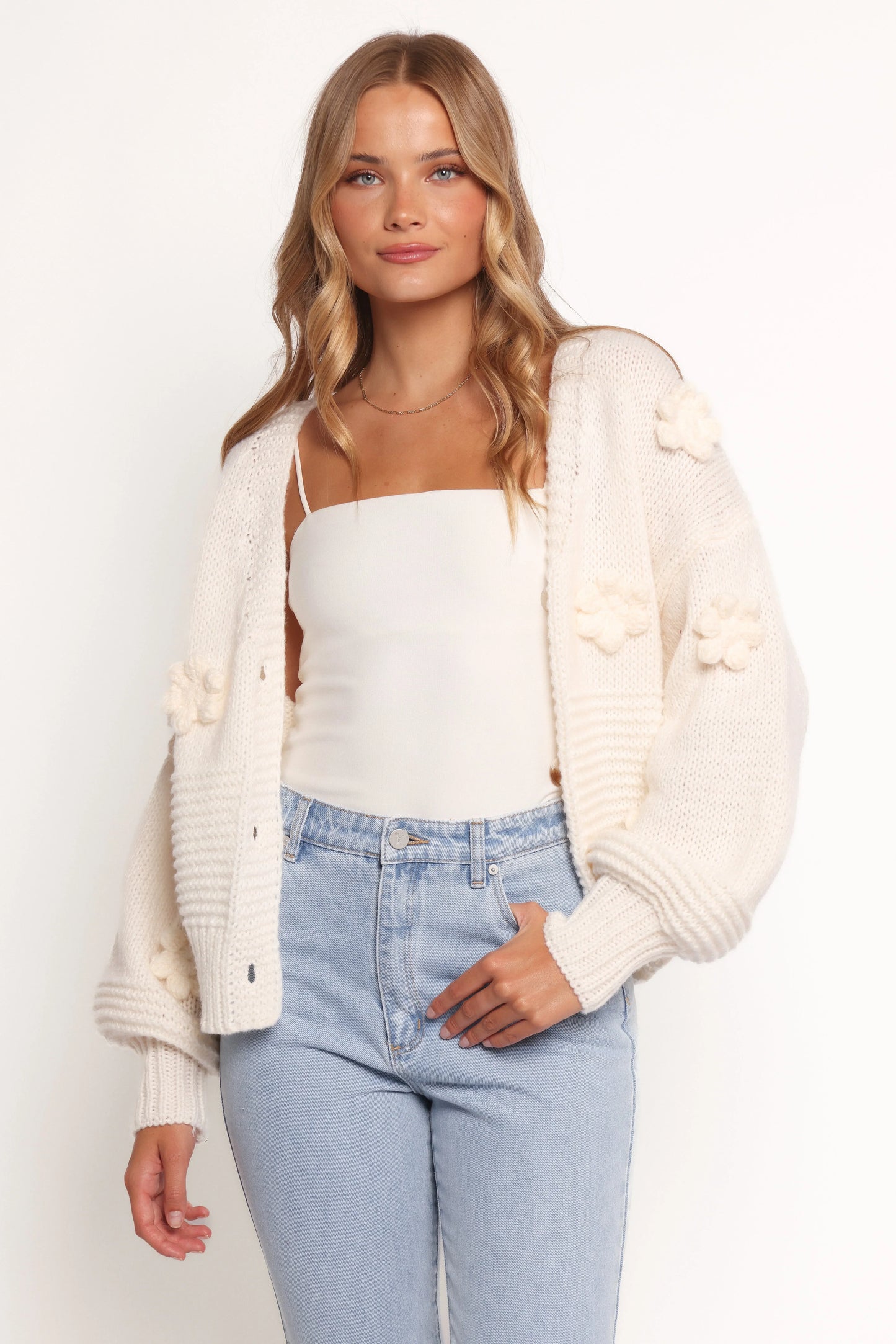 Harlee Flower Cardigan White