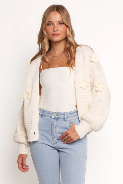 Harlee Flower Cardigan White