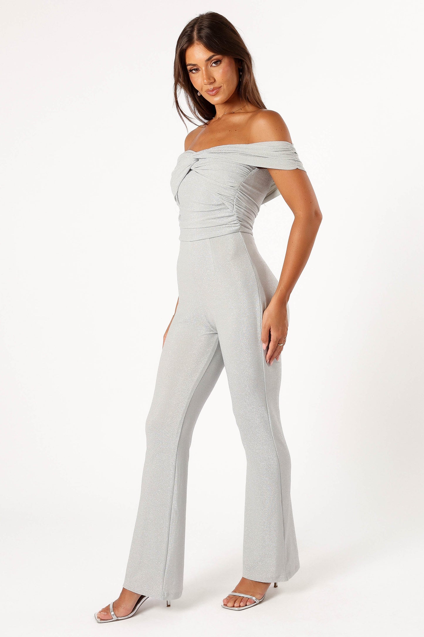 Sharnie Off Shoulder Jumpsuit Silver