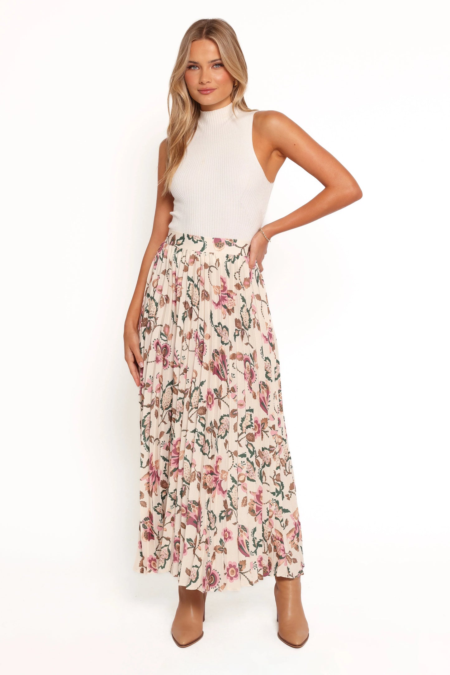 Michael Pleated Midi Skirt Paisley Floral
