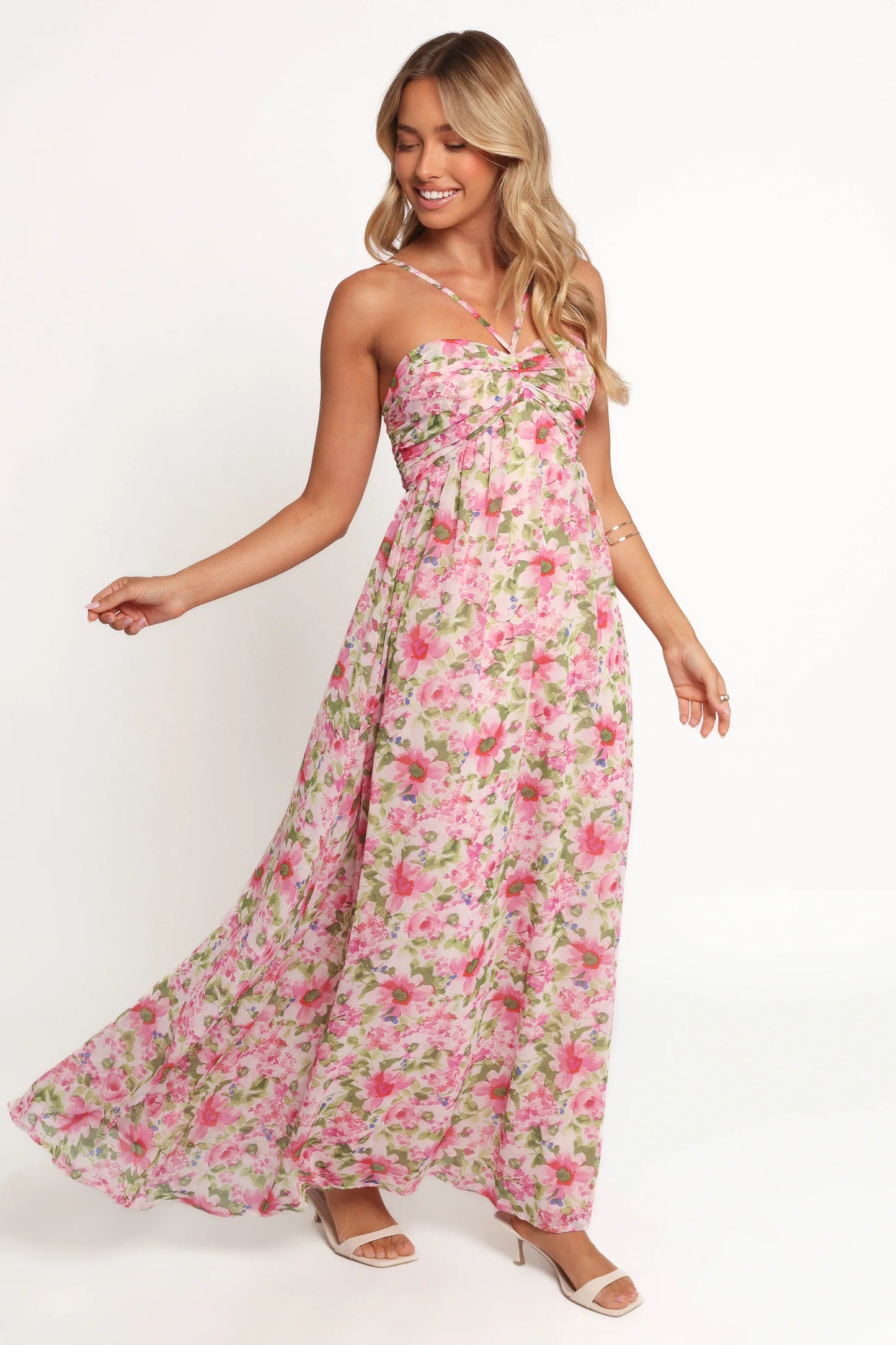 Cascade Halterneck Maxi Dress Carmine Rose