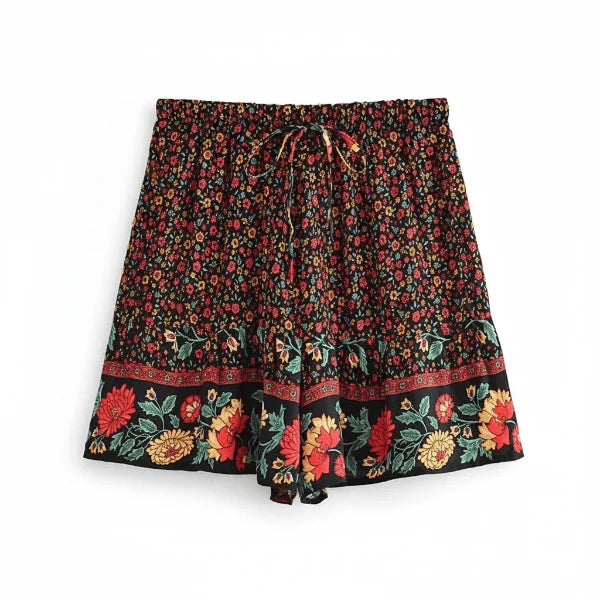 Midnight Meadow Boho Floral Shorts