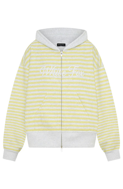 Verano Sixteen Maria Boxy Zip Front Hoodie Grey Marle Lemon Stripe