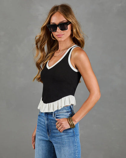 Polished Mode Color Block Peplum Tank Top