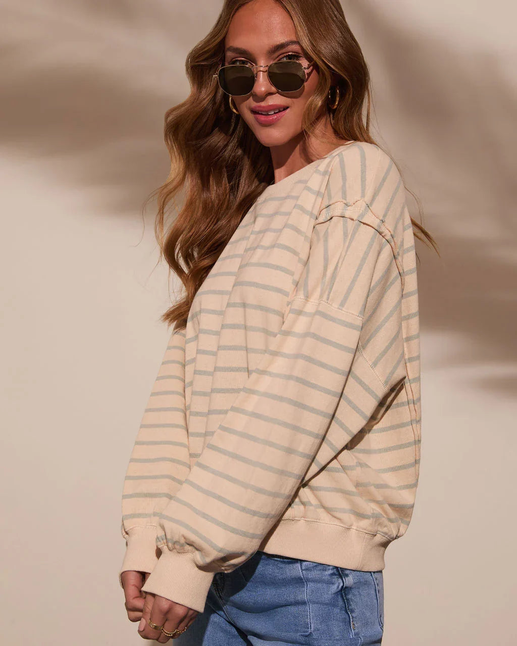 Classic Feel Striped Oversized Sweatshirt