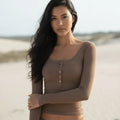 Ribbed Henley Long Sleeve Crop Top