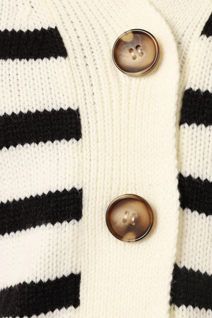 Kallen Button Front Striped Cardigan Cream Black