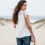White Boho Lace Short Sleeve Blouse