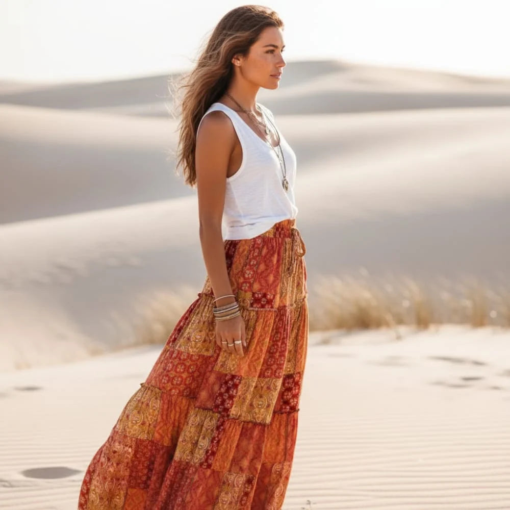 Floral Print Bohemian Maxi Skirt