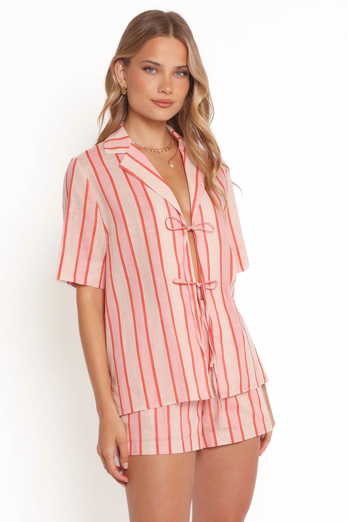 Aaliyah Tie Front Top Pink Stripe