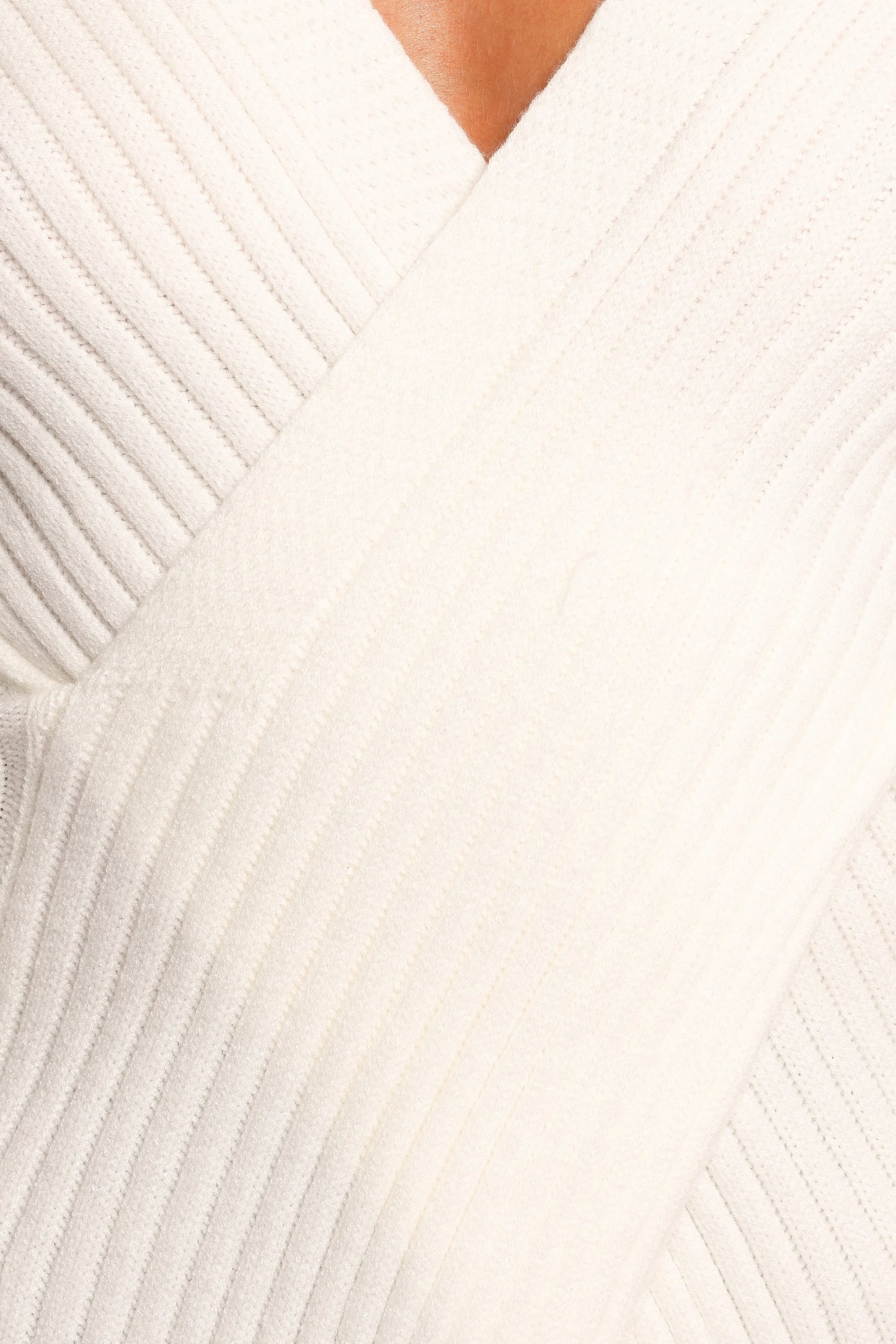 Hannon Ribbed Crossover Knit Sweater White