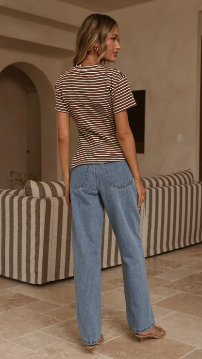 Tiarna Side Ruched Tee Brown White Stripe
