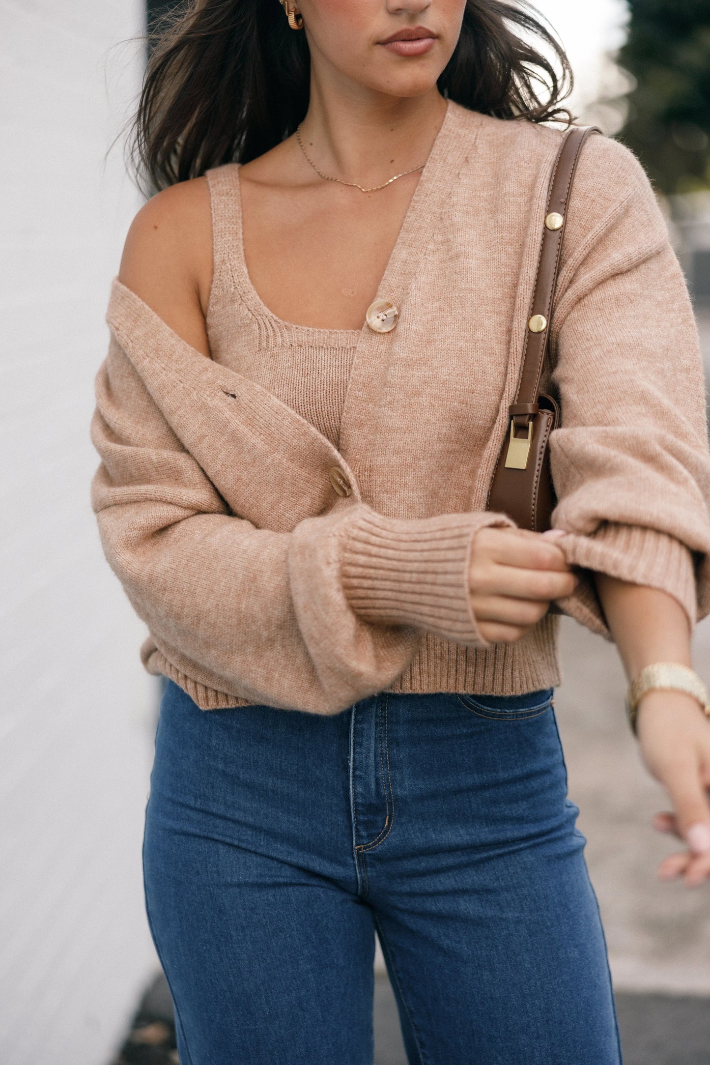 Isabel Button Front Cardigan Beige