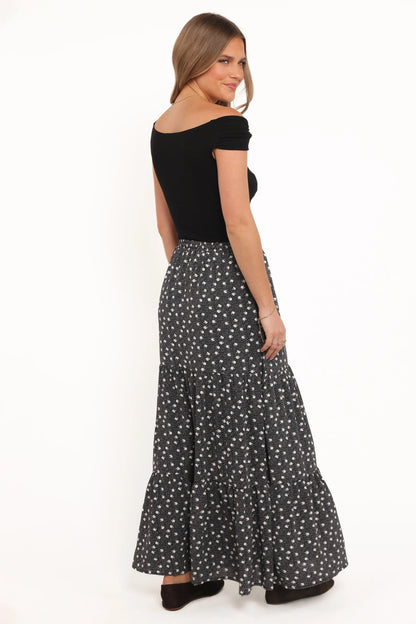 Vincent Tier Maxi Skirt Black Floral