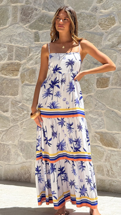 Klyah Maxi Dress Blue Palm
