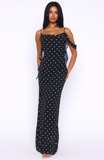 Love Blossoms Maxi Dress Black White Polka Dot